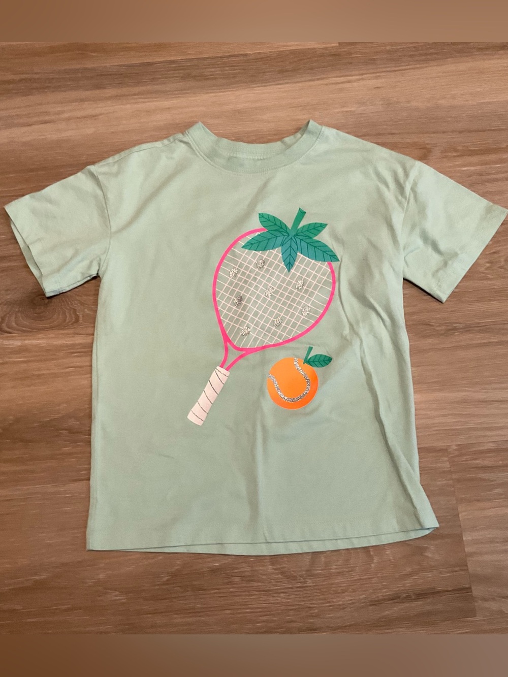 Cat & Jack Mint Green Tee with Pink Tennis Racket and Orange Accent